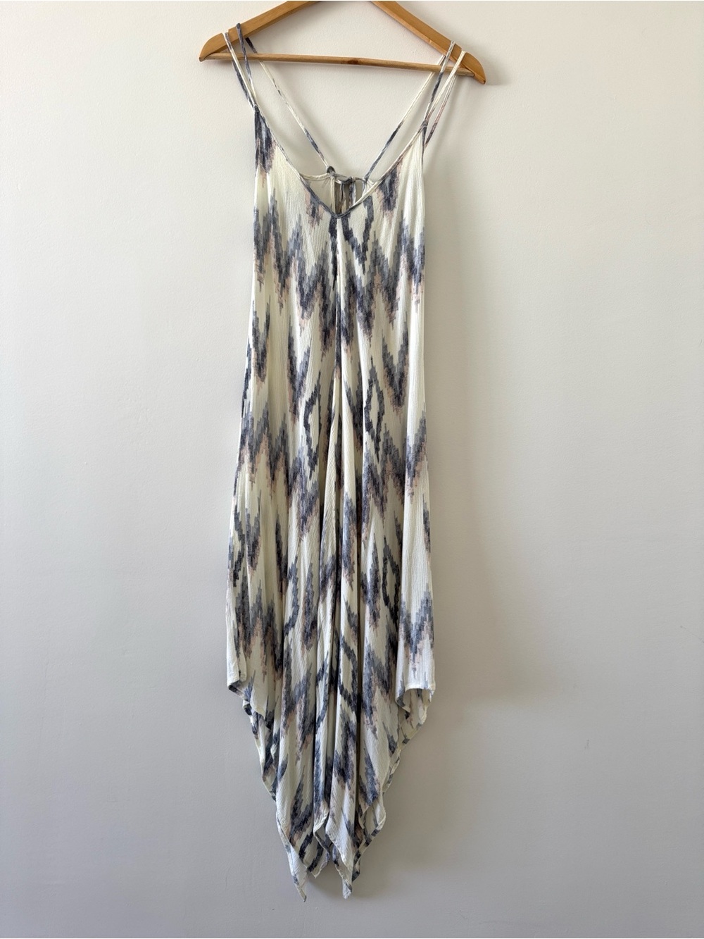 Lovestitch Boho Maxi Sun Dress Cream Gray Pink Handkerchief Hem Size M
